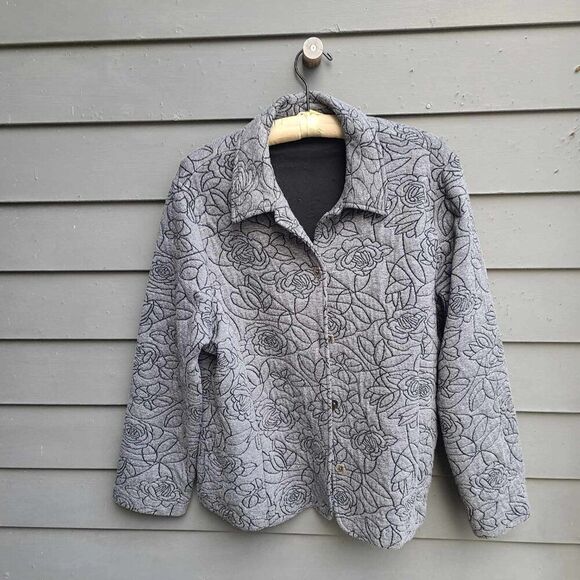 Alfred Dunner Gray Floral Quilted Jacket see measurements - Picture 10 of 12